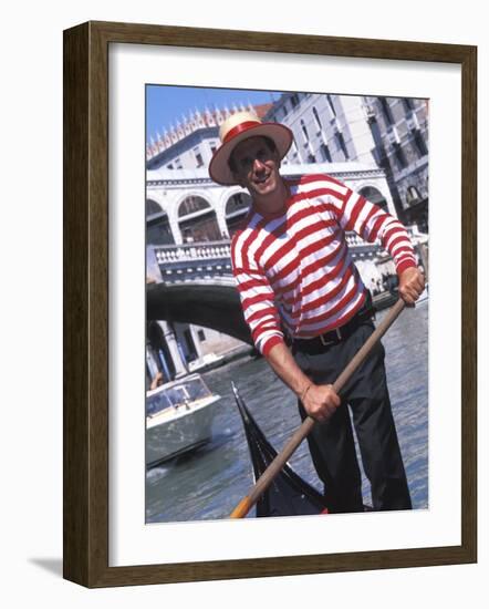 Gondolier Navigating a Gondola, Venice, Italy-Bill Bachmann-Framed Photographic Print