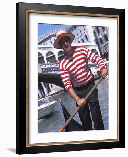 Gondolier Navigating a Gondola, Venice, Italy-Bill Bachmann-Framed Photographic Print