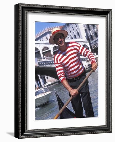 Gondolier Navigating a Gondola, Venice, Italy-Bill Bachmann-Framed Photographic Print