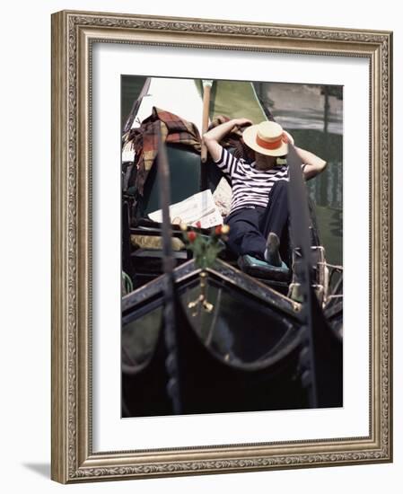 Gondolier Relaxing in Gondola, Venice, Veneto, Italy-Adam Woolfitt-Framed Photographic Print