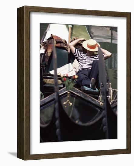 Gondolier Relaxing in Gondola, Venice, Veneto, Italy-Adam Woolfitt-Framed Photographic Print
