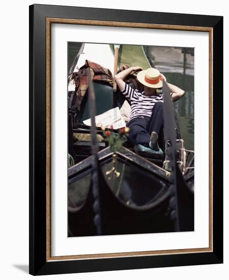 Gondolier Relaxing in Gondola, Venice, Veneto, Italy-Adam Woolfitt-Framed Photographic Print