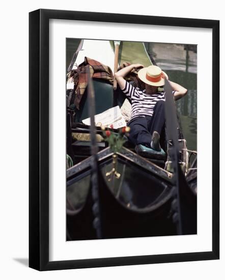 Gondolier Relaxing in Gondola, Venice, Veneto, Italy-Adam Woolfitt-Framed Photographic Print