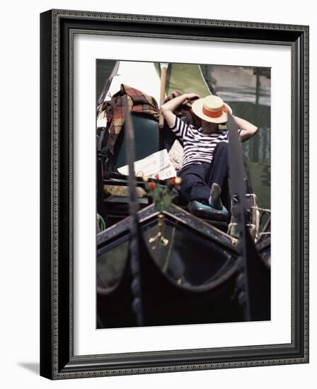 Gondolier Relaxing in Gondola, Venice, Veneto, Italy-Adam Woolfitt-Framed Photographic Print