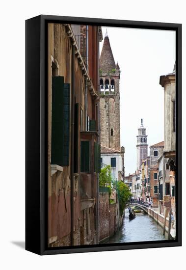 Gondoliers Traveling Back Canal, Venice, Italy-Terry Eggers-Framed Premier Image Canvas
