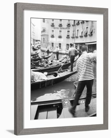 Gondoliers, Venice, Italy-Walter Bibikow-Framed Photographic Print