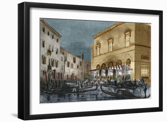 Gondoliers waiting for spectators outside the Teatro La Fenice, Venice, Italy-Italian School-Framed Giclee Print