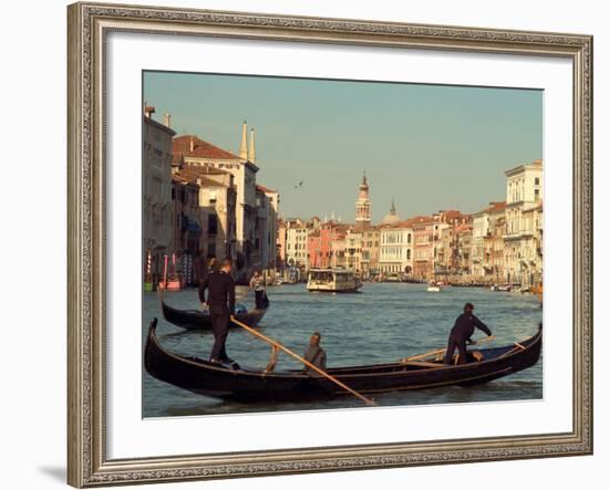 Gondoliers with Passengers in Venetian Canals, Venice, Italy-Janis Miglavs-Framed Photographic Print