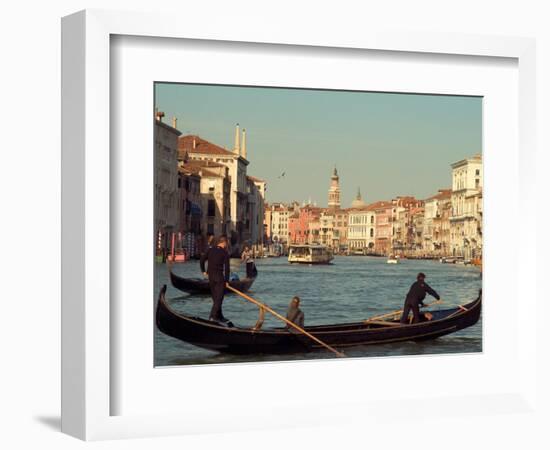 Gondoliers with Passengers in Venetian Canals, Venice, Italy-Janis Miglavs-Framed Photographic Print