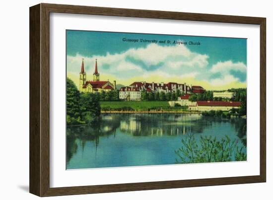 Gonzaga University and St. Aloysius Church, Spokane - Spokane, WA-Lantern Press-Framed Art Print