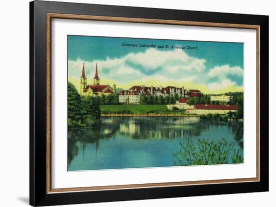 Gonzaga University and St. Aloysius Church, Spokane - Spokane, WA-Lantern Press-Framed Art Print