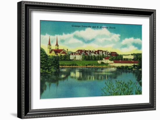 Gonzaga University and St. Aloysius Church, Spokane - Spokane, WA-Lantern Press-Framed Art Print