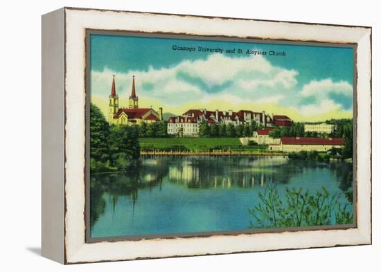 Gonzaga University and St. Aloysius Church, Spokane - Spokane, WA-Lantern Press-Framed Stretched Canvas