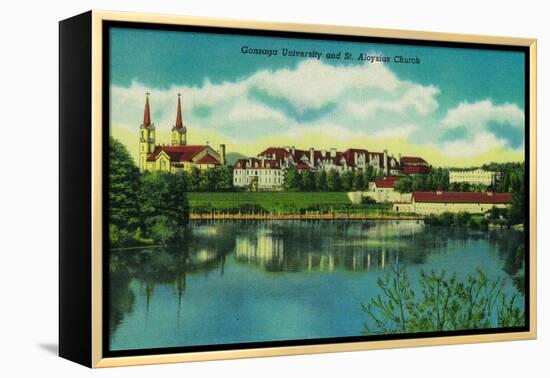 Gonzaga University and St. Aloysius Church, Spokane - Spokane, WA-Lantern Press-Framed Stretched Canvas