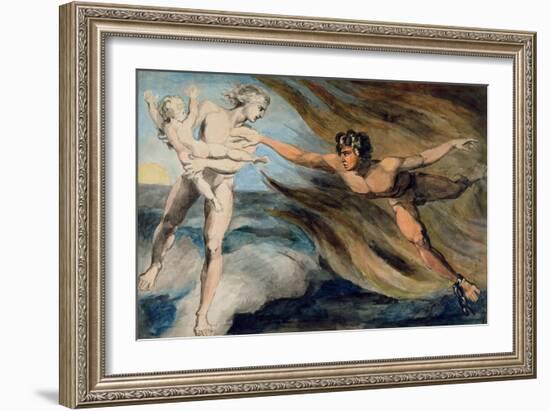 Good and Evil Angels Struggling for the Possession of a Child, C.1793-94-William Blake-Framed Giclee Print