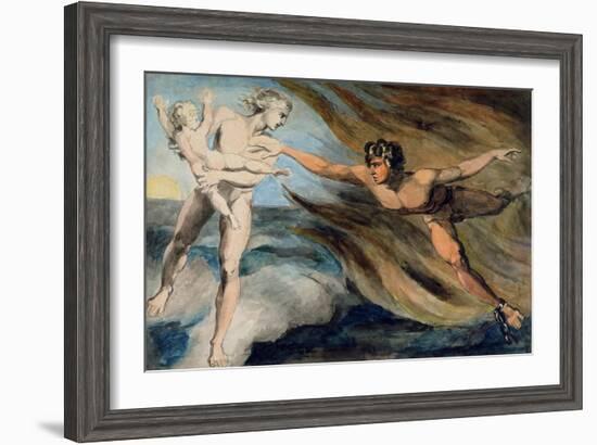 Good and Evil Angels Struggling for the Possession of a Child, C.1793-94-William Blake-Framed Giclee Print