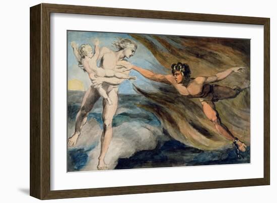 Good and Evil Angels Struggling for the Possession of a Child, C.1793-94-William Blake-Framed Giclee Print