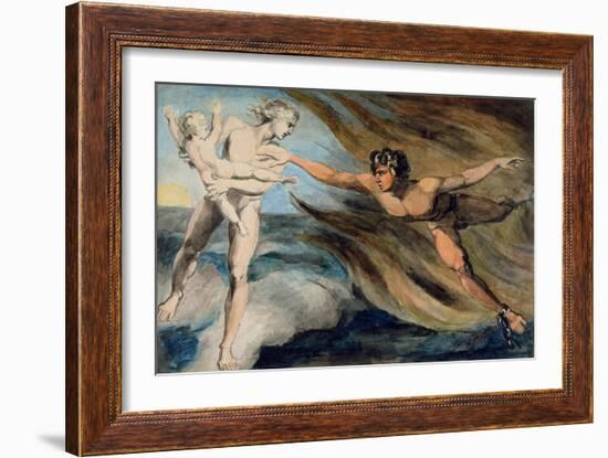 Good and Evil Angels Struggling for the Possession of a Child, C.1793-94-William Blake-Framed Giclee Print