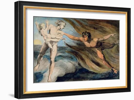 Good and Evil Angels Struggling for the Possession of a Child, C.1793-94-William Blake-Framed Giclee Print