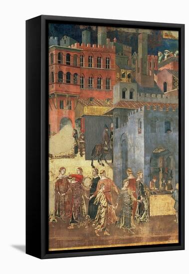 Good Government in the City,1338-40 (Detail of 57868) (Fresco)-Ambrogio Lorenzetti-Framed Premier Image Canvas