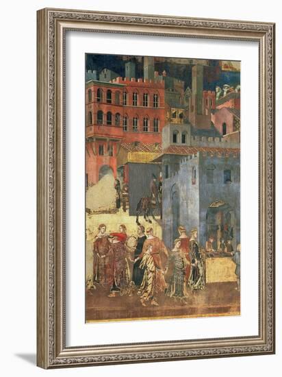 Good Government in the City,1338-40 (Detail of 57868) (Fresco)-Ambrogio Lorenzetti-Framed Giclee Print