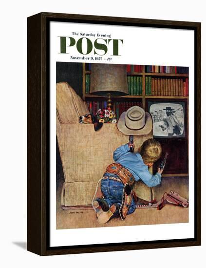 "Good Guys Wear White Hats" Saturday Evening Post Cover, November 9, 1957-John Falter-Framed Premier Image Canvas