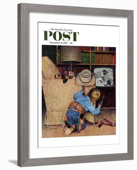 "Good Guys Wear White Hats" Saturday Evening Post Cover, November 9, 1957-John Falter-Framed Giclee Print