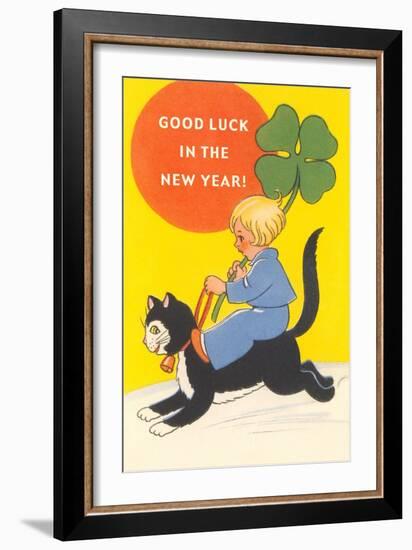 Good Luck, Child on Cat-null-Framed Art Print