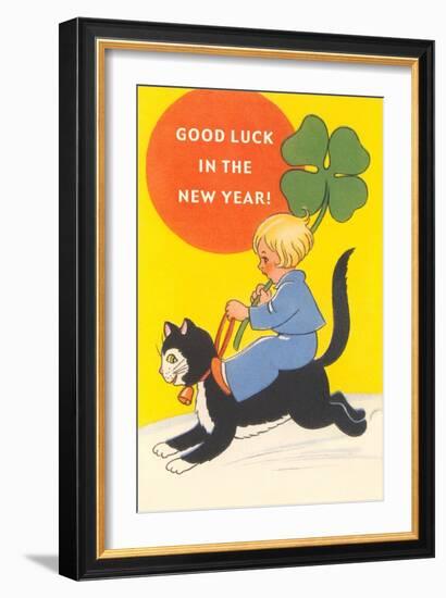 Good Luck, Child on Cat-null-Framed Art Print