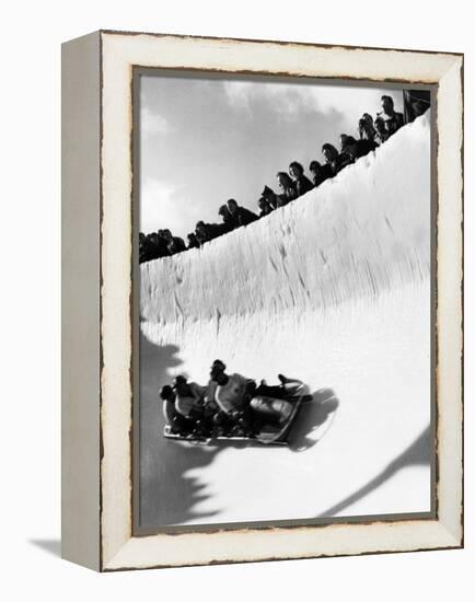 Good of Cresta Run, Bobsled Run, Coasting around Sunny Bend as People Peer from Above the Track-Alfred Eisenstaedt-Framed Premier Image Canvas