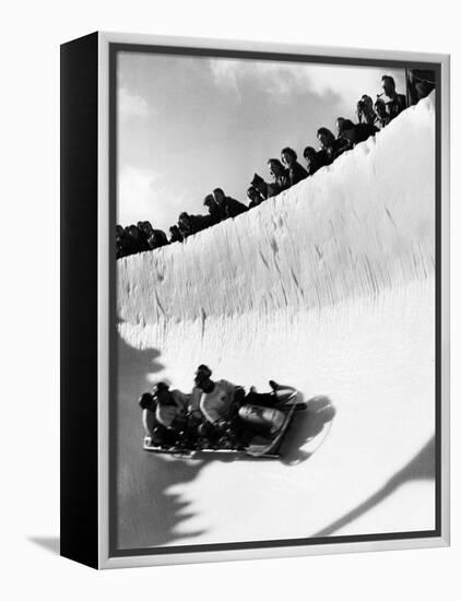 Good of Cresta Run, Bobsled Run, Coasting around Sunny Bend as People Peer from Above the Track-Alfred Eisenstaedt-Framed Premier Image Canvas