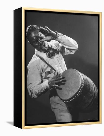 Good of Jungle Type Drum Being Played by Drummer of Dizzy Gillespie's Band-Allan Grant-Framed Premier Image Canvas