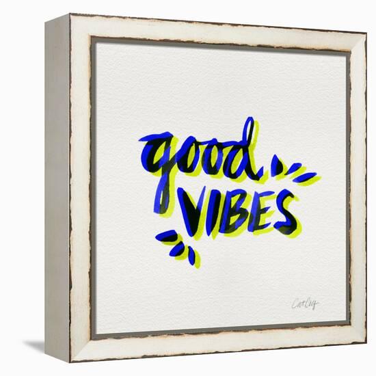 Good Vibes - Navy and Yellow Ink-Cat Coquillette-Framed Premier Image Canvas