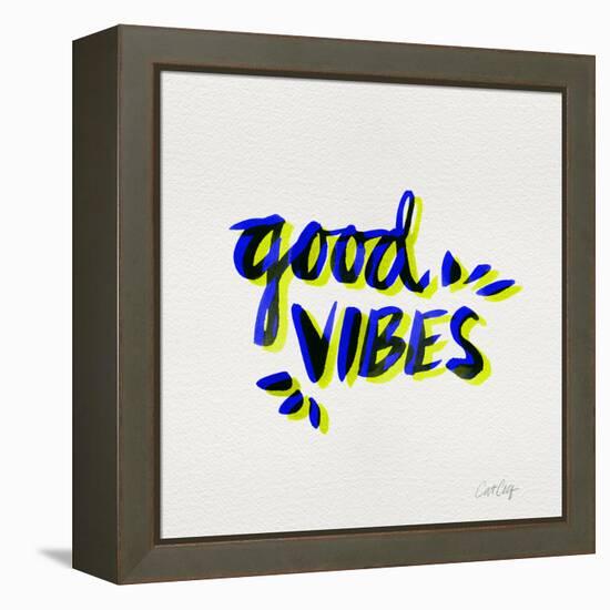 Good Vibes - Navy and Yellow Ink-Cat Coquillette-Framed Premier Image Canvas