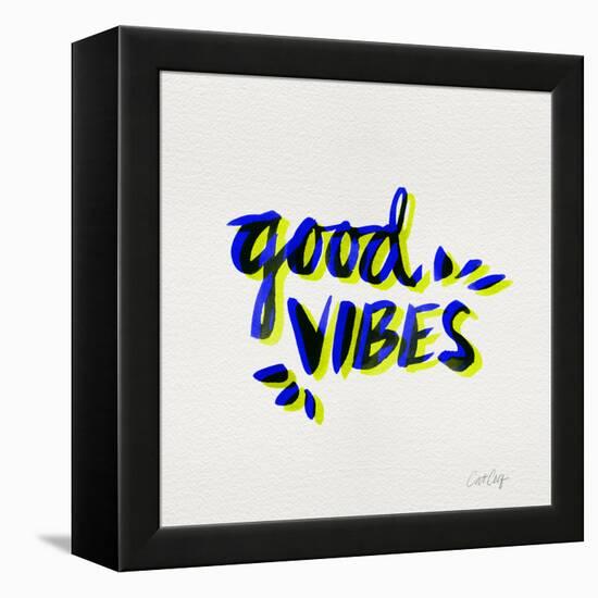 Good Vibes - Navy and Yellow Ink-Cat Coquillette-Framed Premier Image Canvas