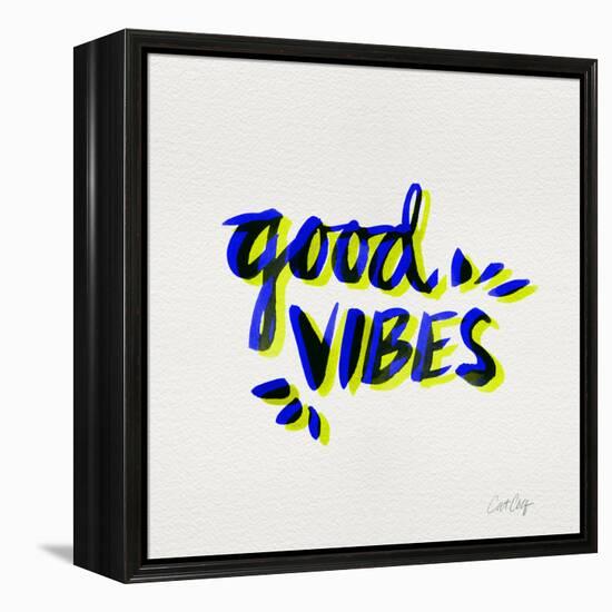 Good Vibes - Navy and Yellow Ink-Cat Coquillette-Framed Premier Image Canvas