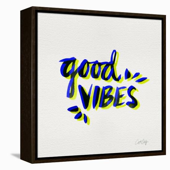 Good Vibes - Navy and Yellow Ink-Cat Coquillette-Framed Premier Image Canvas
