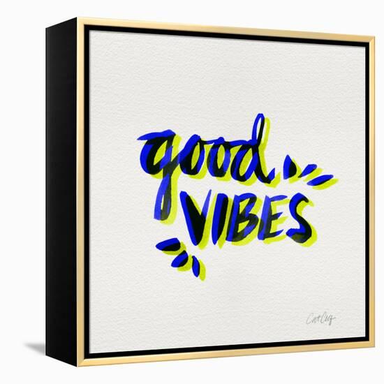 Good Vibes - Navy and Yellow Ink-Cat Coquillette-Framed Premier Image Canvas