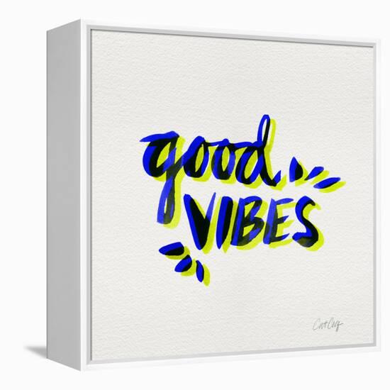 Good Vibes - Navy and Yellow Ink-Cat Coquillette-Framed Premier Image Canvas