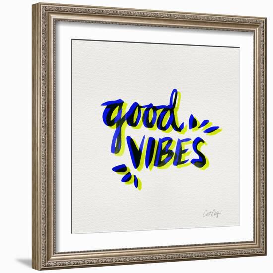 Good Vibes - Navy and Yellow Ink-Cat Coquillette-Framed Giclee Print