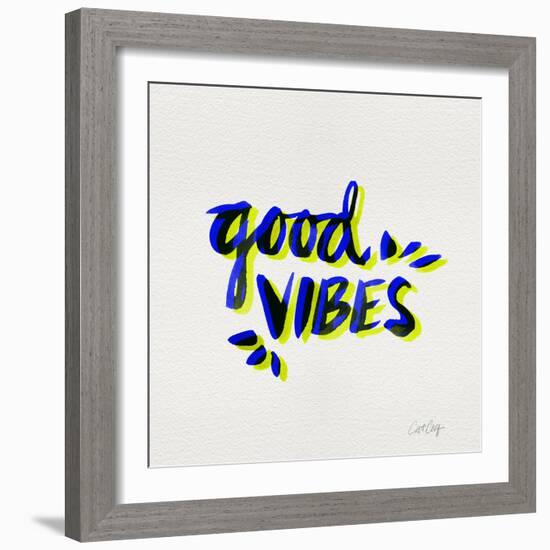 Good Vibes - Navy and Yellow Ink-Cat Coquillette-Framed Giclee Print