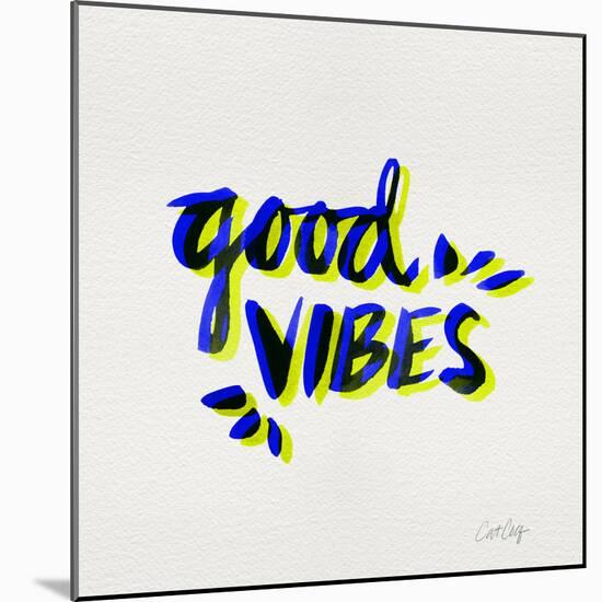 Good Vibes - Navy and Yellow Ink-Cat Coquillette-Mounted Giclee Print