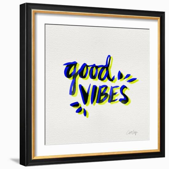 Good Vibes - Navy and Yellow Ink-Cat Coquillette-Framed Giclee Print