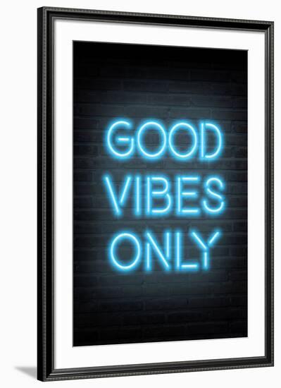 Good Vibes Only - Blue Neon-null-Framed Art Print