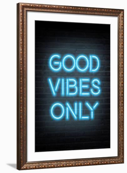 Good Vibes Only - Blue Neon-null-Framed Art Print