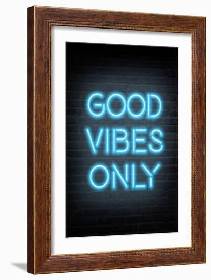 Good Vibes Only - Blue Neon-null-Framed Art Print