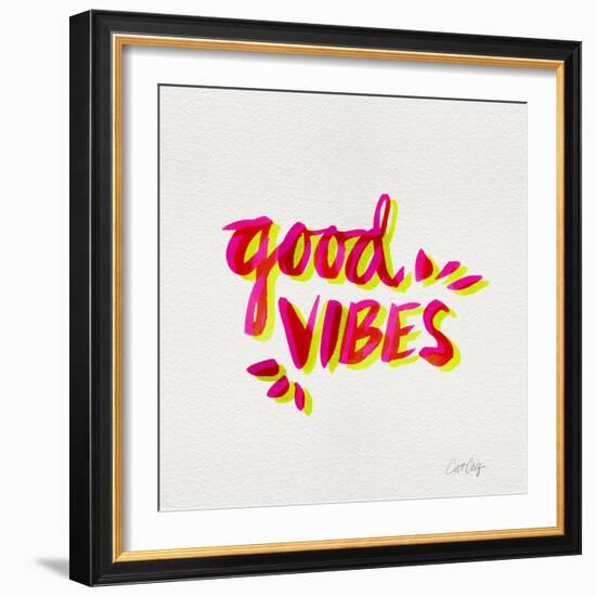 Good Vibes - Pink and Yellow Ink-Cat Coquillette-Framed Giclee Print