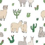 Hand Drawn Doodle Seamless Pattern with Alpaca, Llama, Cactuses-GoodStudio-Laminated Art Print