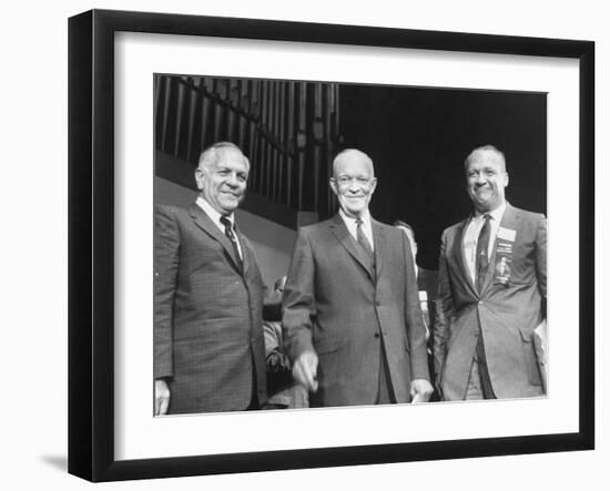 Goodwin Knight, Pres. Dwight D. Eisenhower and William Knowland During Campaign Tour of California-Ed Clark-Framed Photographic Print