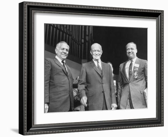 Goodwin Knight, Pres. Dwight D. Eisenhower and William Knowland During Campaign Tour of California-Ed Clark-Framed Photographic Print